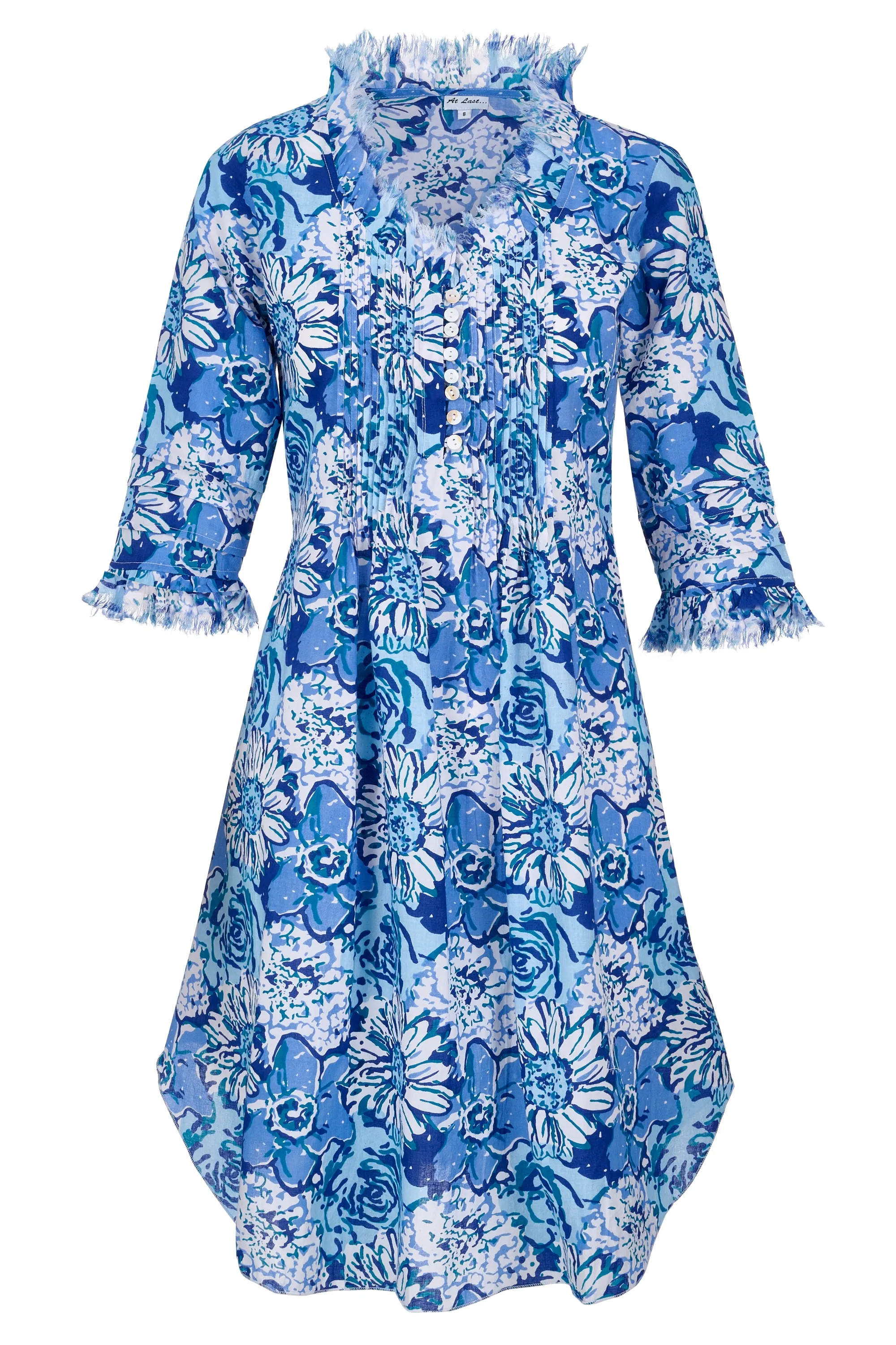 Annabel Cotton Tunic in Blue Seas & White Floral