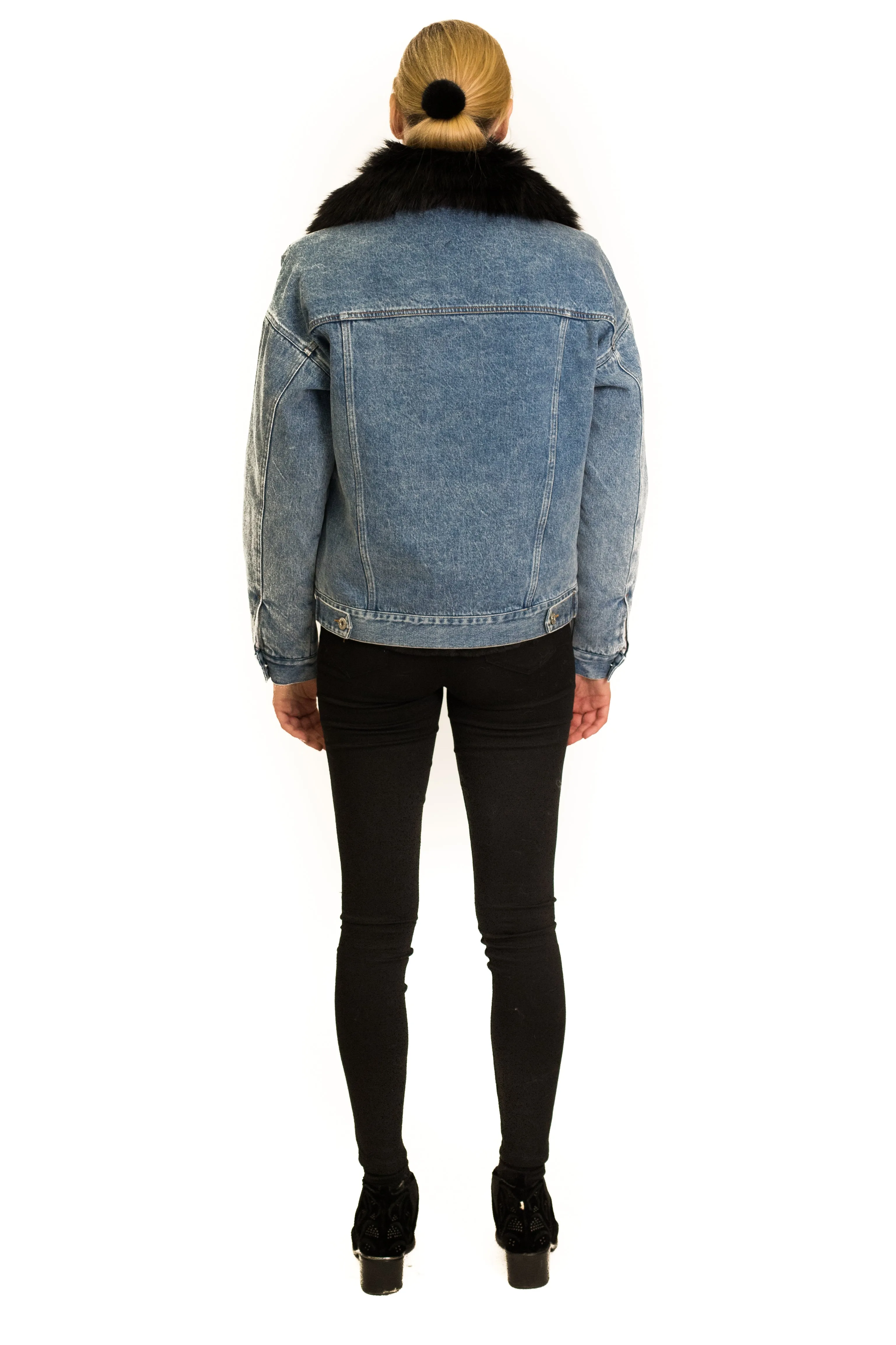 Denim Jacket with Detachable Faux Fur Collar