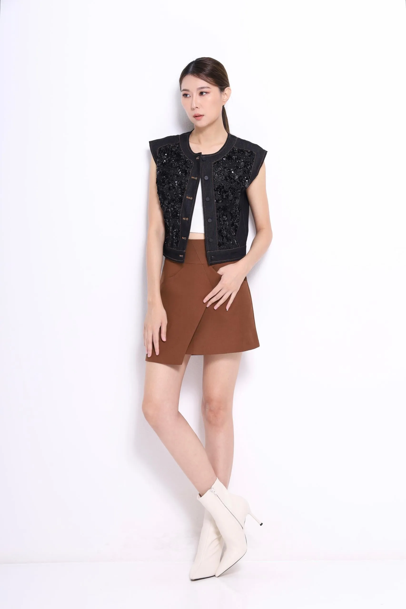 Kaia Sequins Denim Vest
