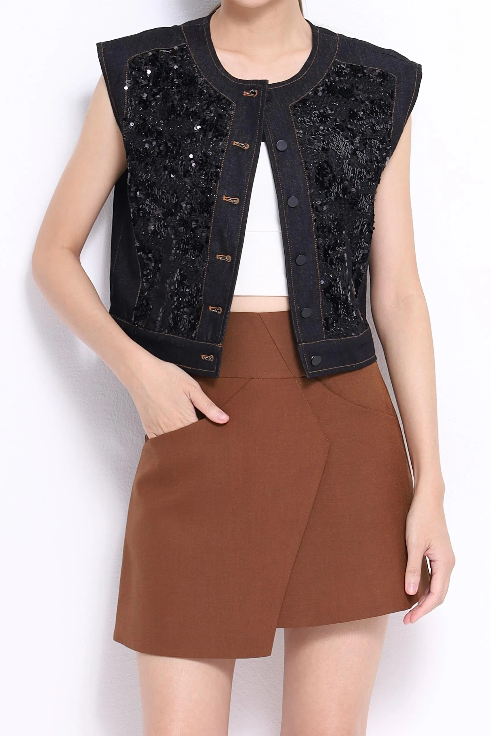Kaia Sequins Denim Vest