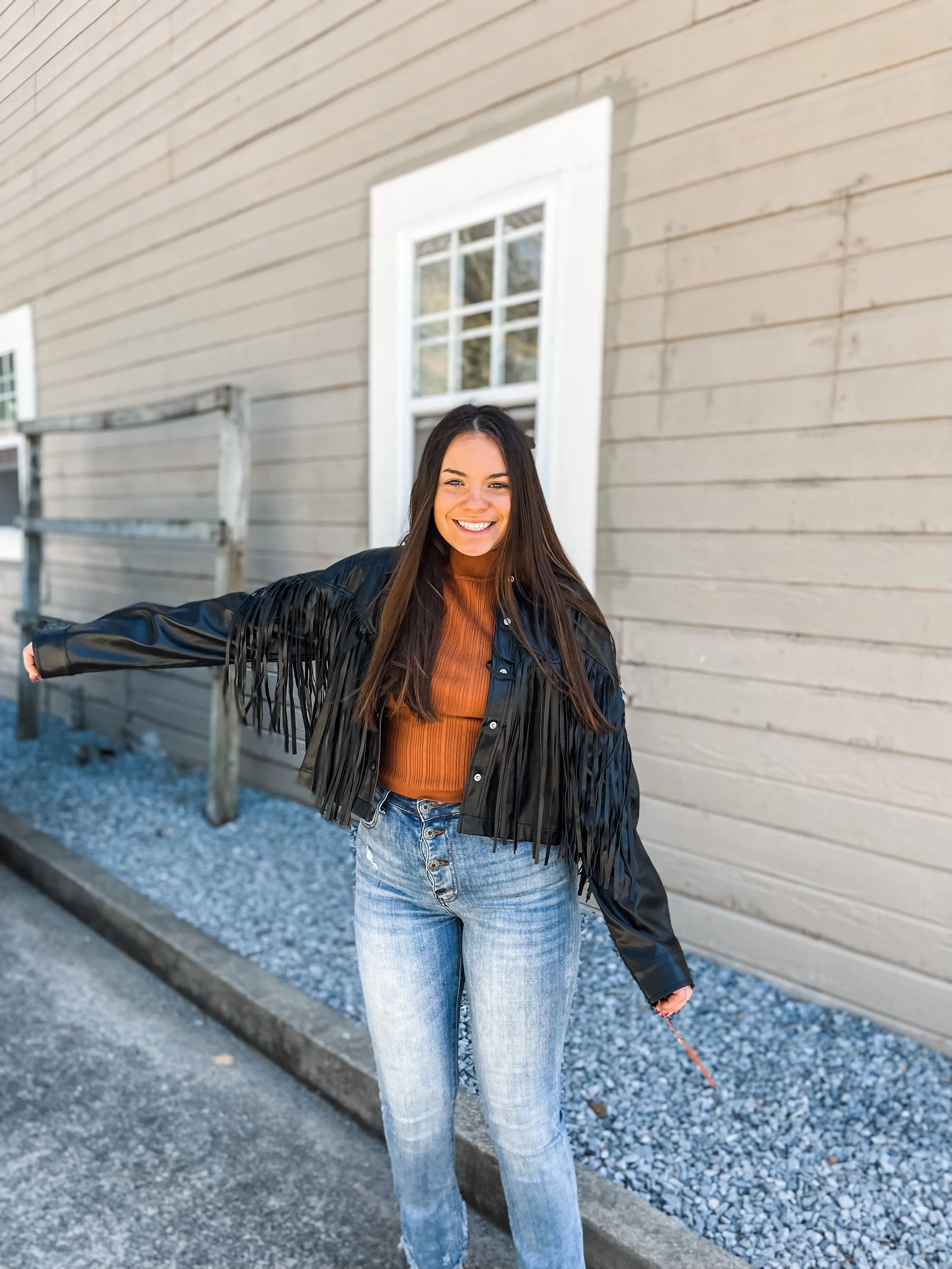 Lets Ride Fringe Faux Leather Jacket