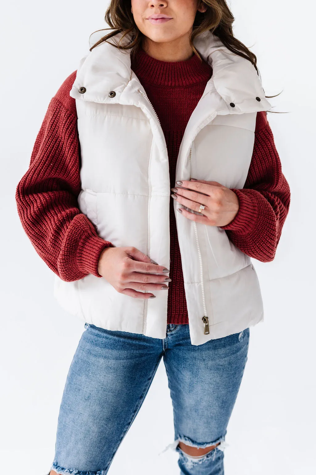 Lincoln Puffer Vest in Ivory