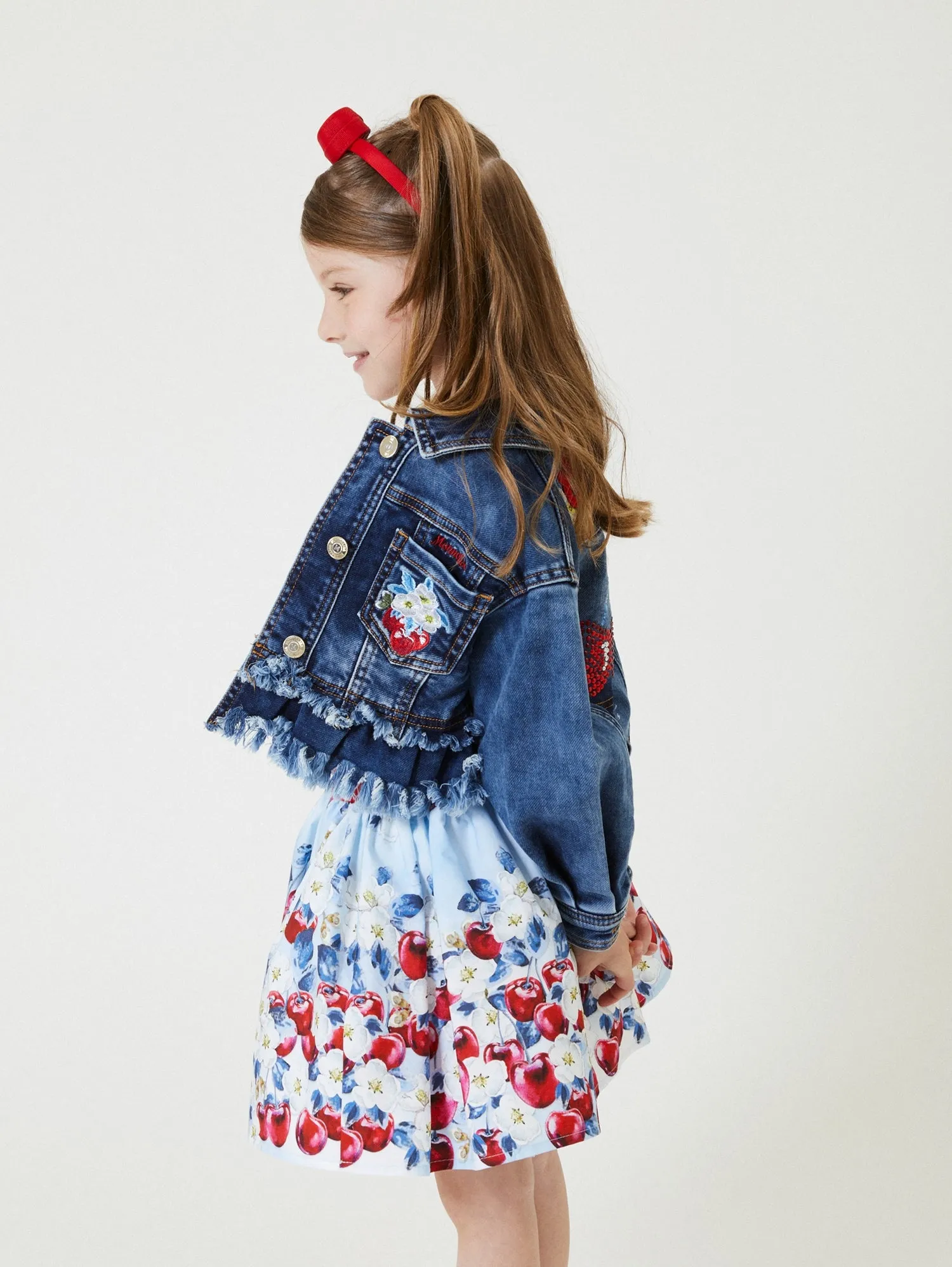 Monnalisa - Cherry Diamante Denim Jacket