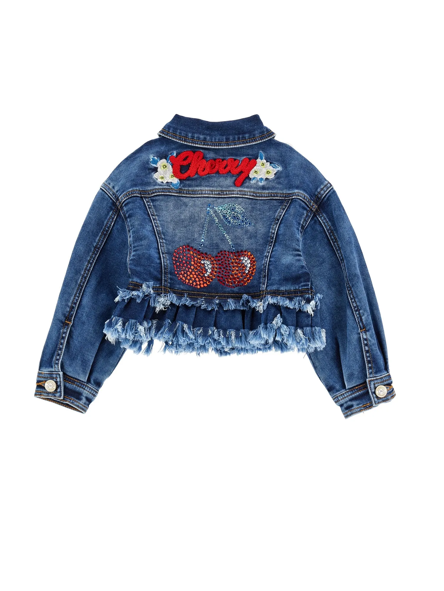 Monnalisa - Cherry Diamante Denim Jacket