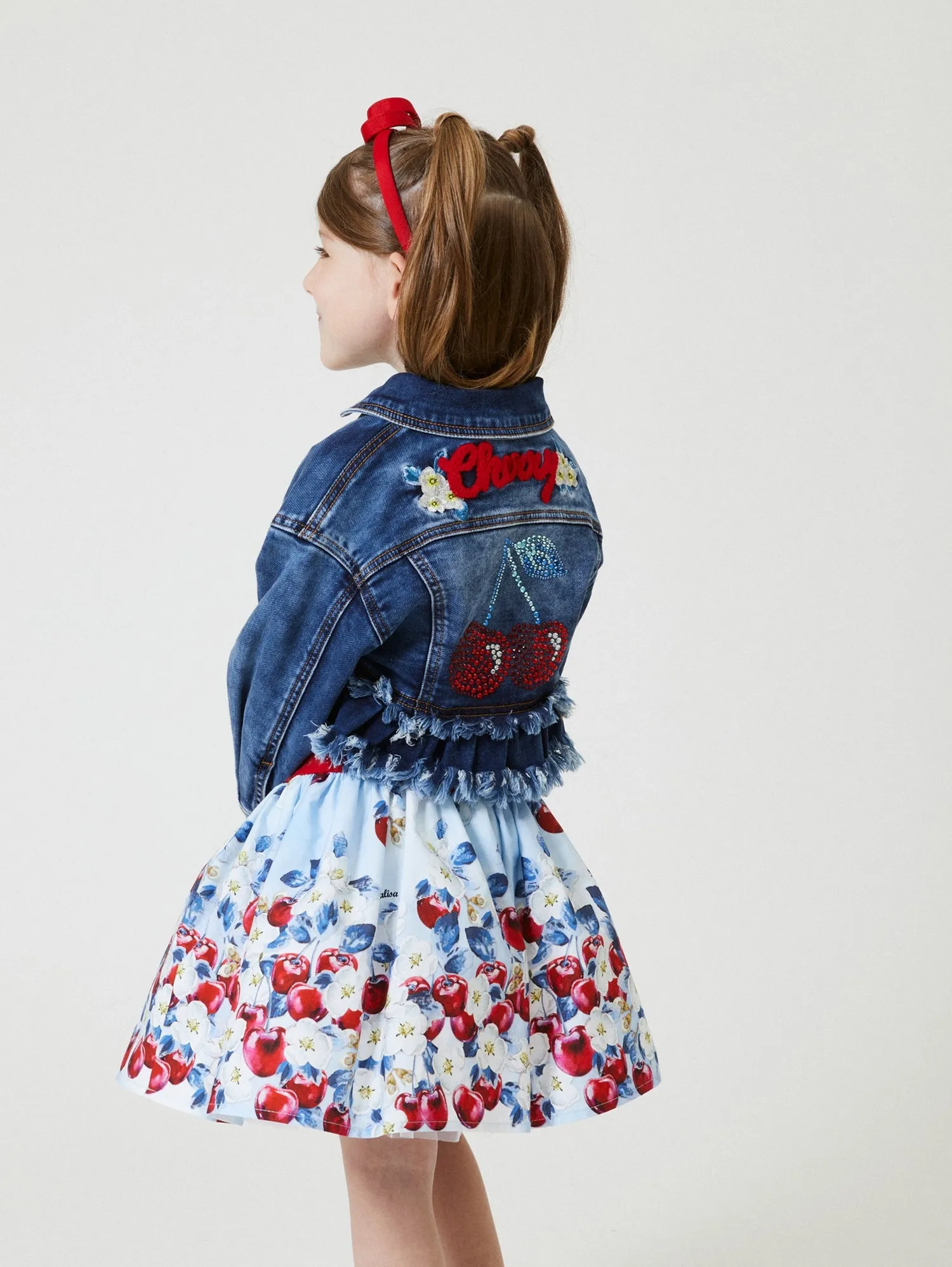 Monnalisa - Cherry Diamante Denim Jacket