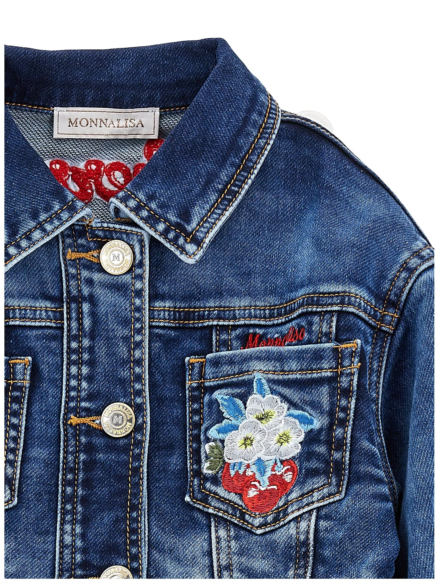 Monnalisa - Cherry Diamante Denim Jacket